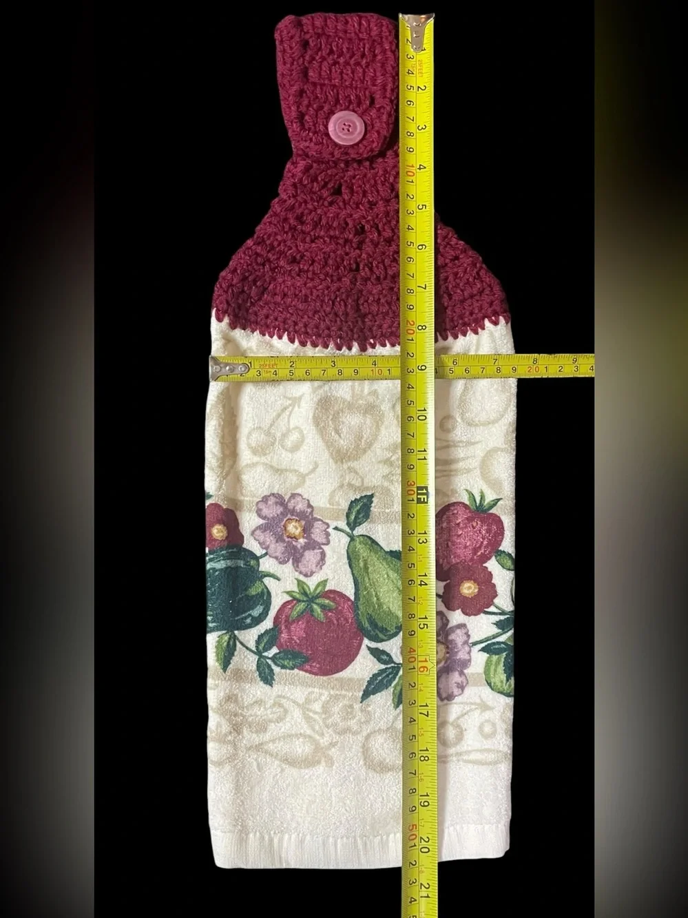 Kitchen Towel Set 2x Crochet Top & Standard ~ Floral Fruits Vegetables NEW NWOT